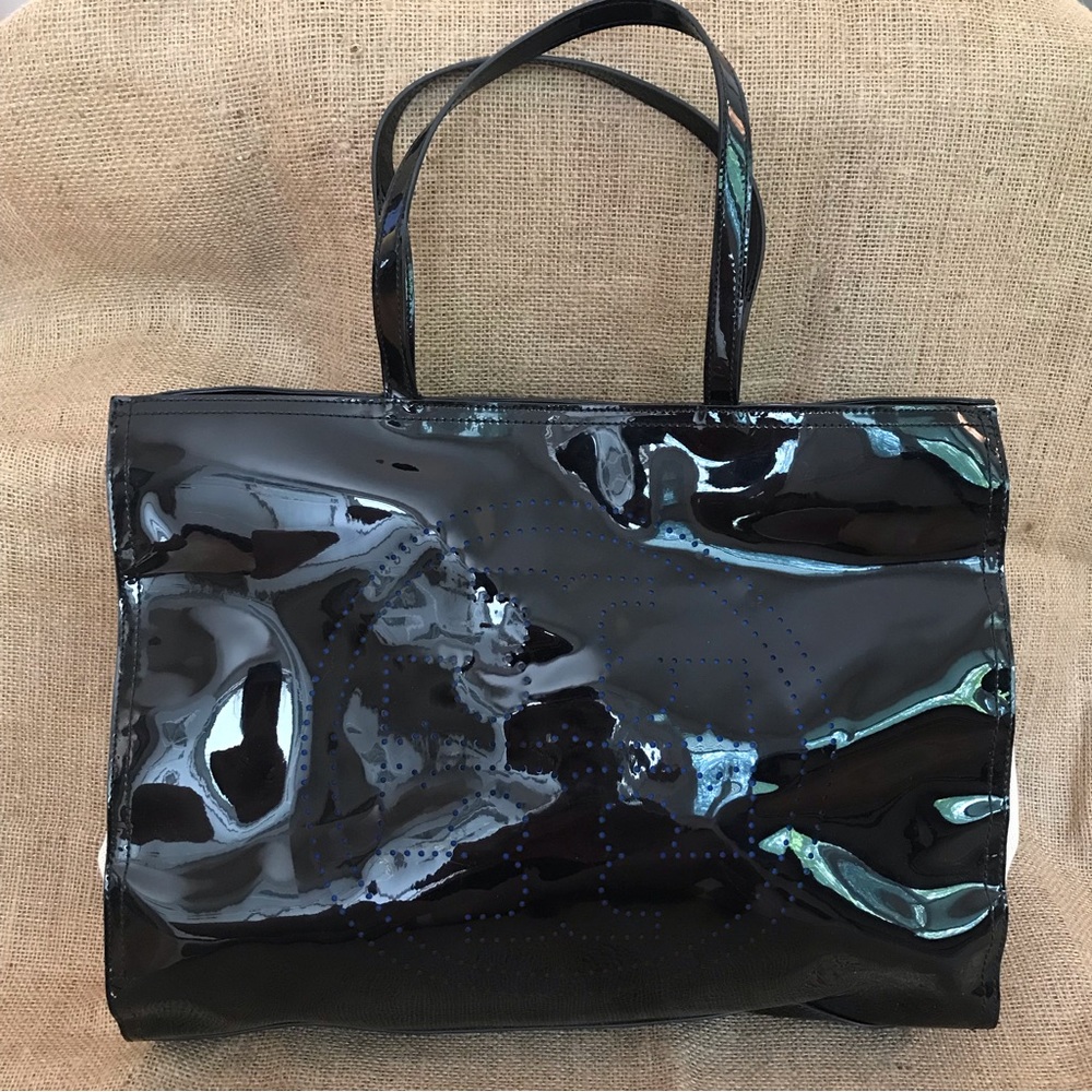 Tory Burch Black Patent Leather Bombe Tote Bag